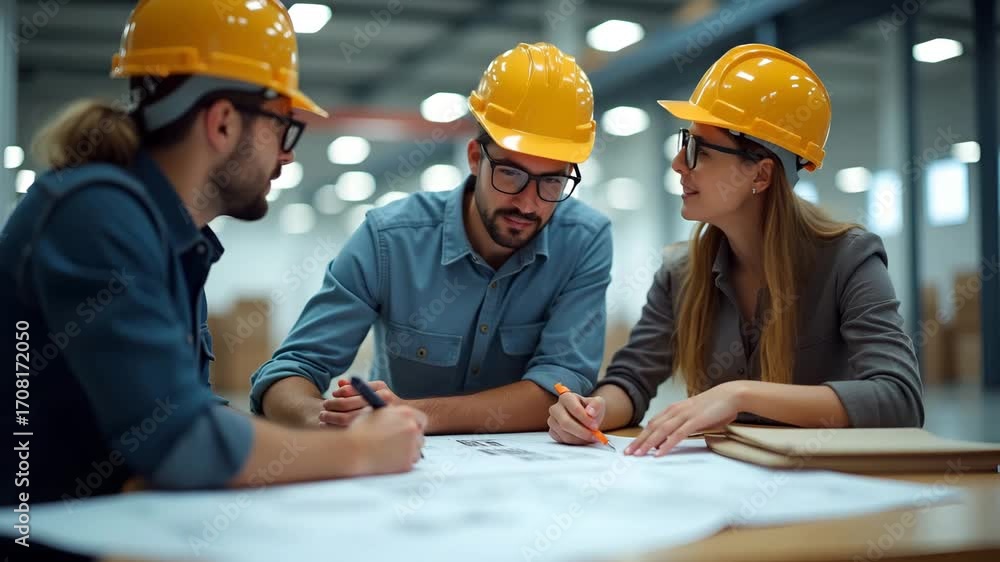 Poster team engineer architect meeting project work partner engineering tools model building blueprint work
