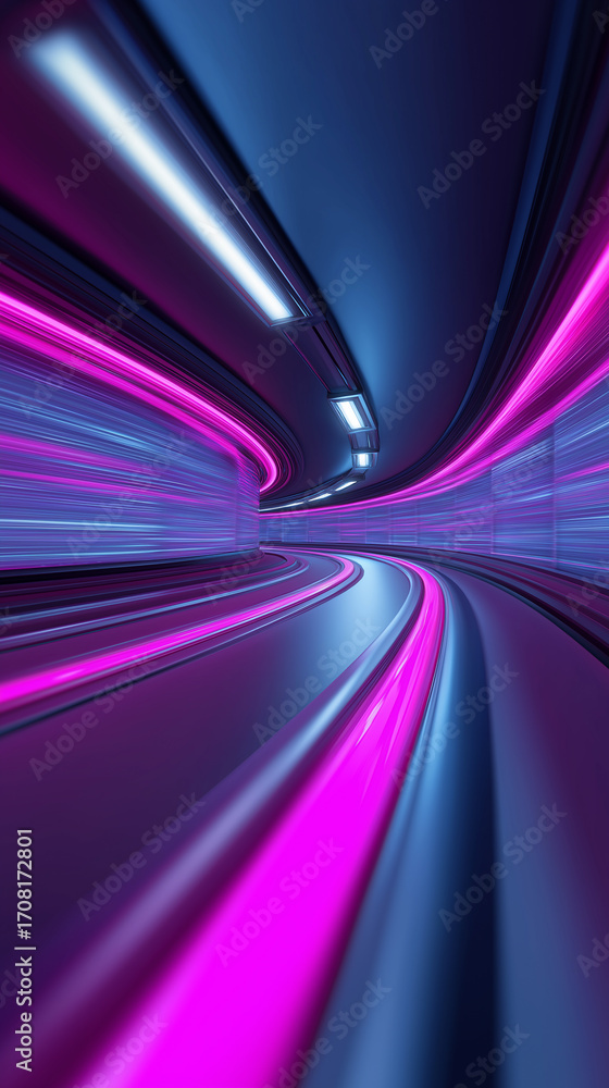 Poster abstract neon light trails creating futuristic speed and motion effect.