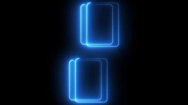 Bright blue glossy neon number 0 on a glowing black button square design element with a computer keyboard sign illustration
