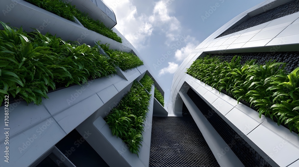 Aufkleber striking contemporary building with vertical green walls and a minimalist, symmetrical design creati