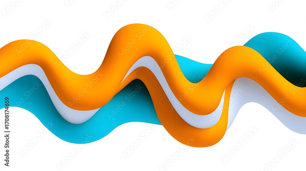 Poster flowing and dynamic abstract design with vibrant orange and blue waves creating a visually striking 
