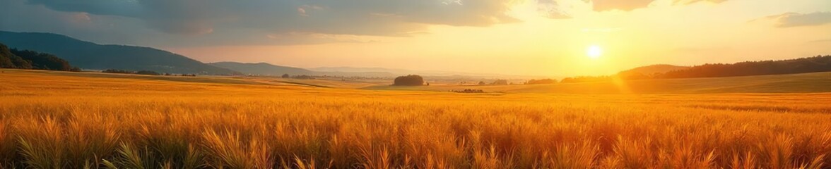 Obraz premium Vast, sun-drenched fields stretch to the horizon, marked by the changing colors of autumn A beautiful scene depicting the seasonal transition and endless expanse of nature , color, sun