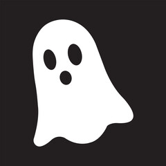 Halloween Vector Spooky Ghost Character Silhouette on Black Background. Flat Emotional Phantom Simple Design Illustration. 
