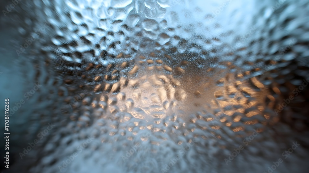 Poster close-up of a textured glass surface with intricate, shimmering ripple patterns and refractive disto