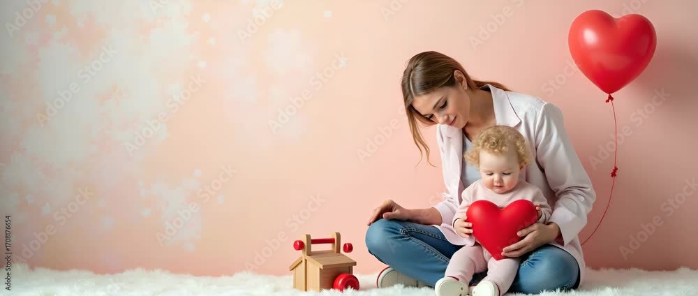 Poster photo realistic as childcare worker with toys and heart concept as an image of a childcare worker wi