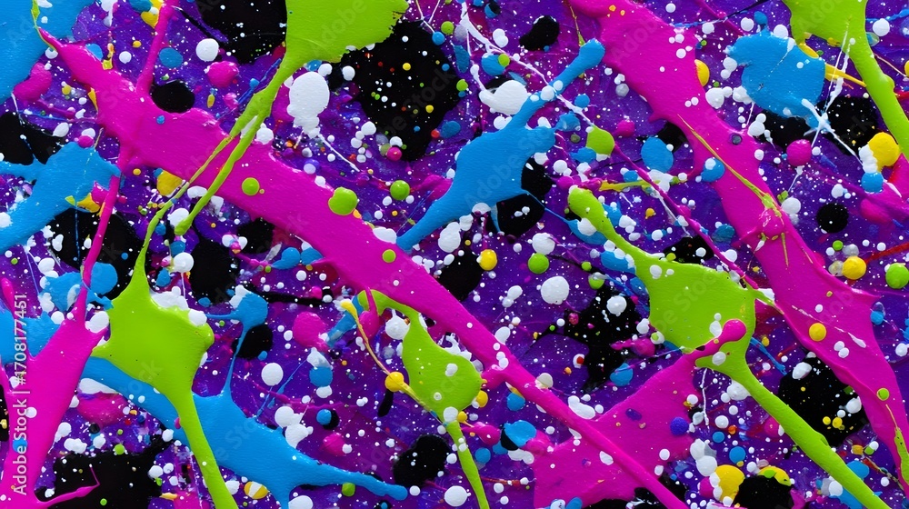 Poster a dynamic and captivating abstract painting with a vivid splatter of colorful, playful brushstrokes 