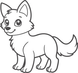 Vector line art  of a cartoon cute baby wolf
