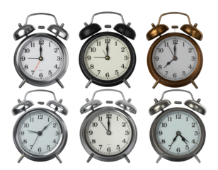 Vintage style alarm clock set multiple designs isolated on transparent background PNG