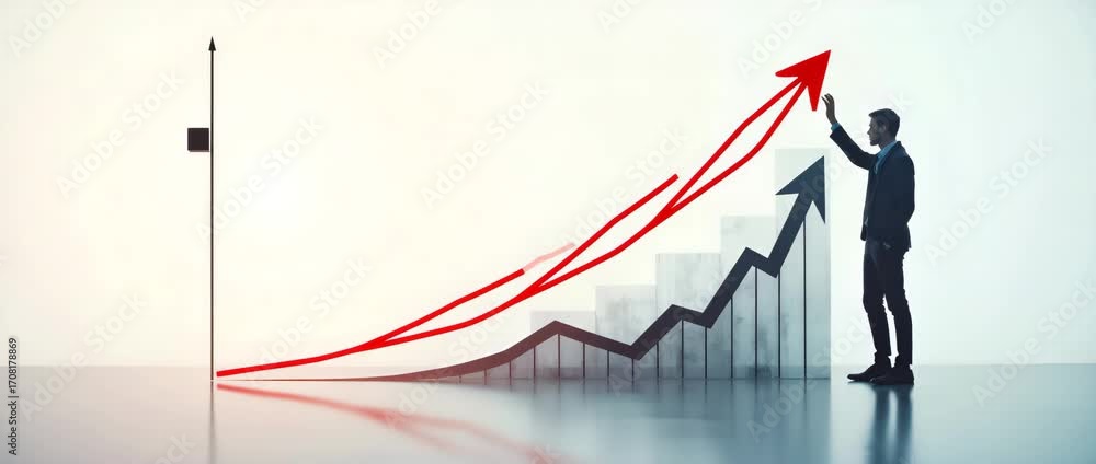 Poster photo realistic as silhouette of a person and a graph arrow symbolizing financial growth in double e