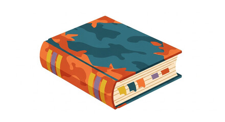 Vibrant Camouflage Book with a Striped Spine and Colorful Page Marker Tabs