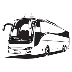 Black and White Coach Bus Illustration