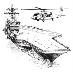 Aircraft Carrier and Helicopter Illustration