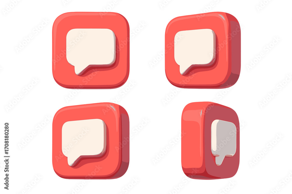 Fototapete 3D social media comment icon set. Message notification symbol collection from different angles. Chat bubble app logo for web ui and ux design. Communication dialogue button.