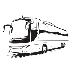 Black and White Coach Bus Illustration