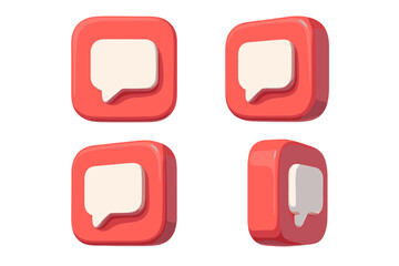 3D social media comment icon set. Message notification symbol collection from different angles. Chat bubble app logo for web ui and ux design. Communication dialogue button.