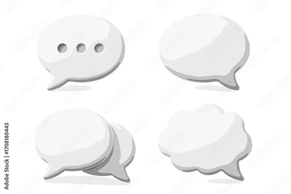 Poster 3d white speech bubble collection for chat and communication. vector cartoon illustration set with t