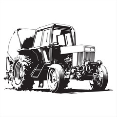 Black and White farm-round-baler Illustration