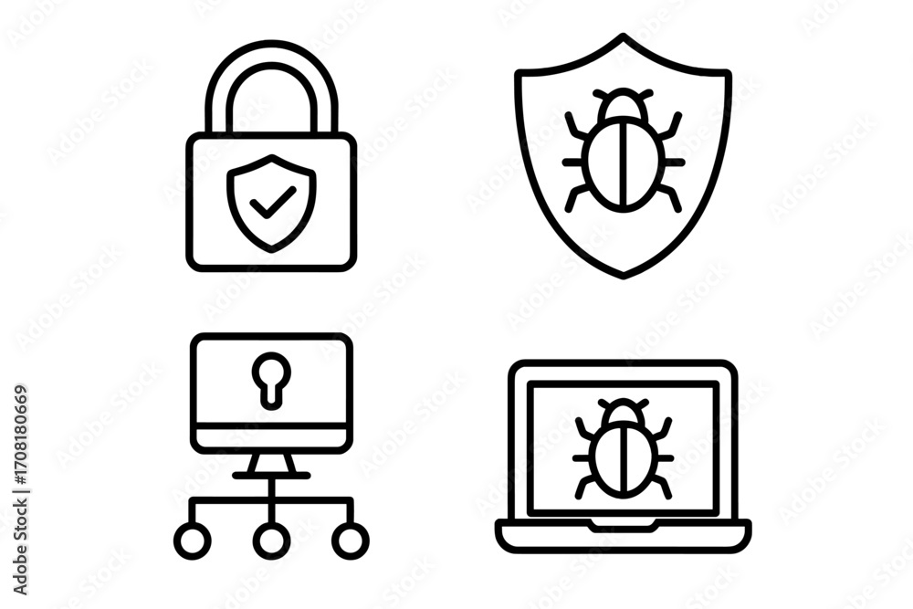 Poster cyber security icon set. antivirus protection, network defense, and data encryption concept. vector 