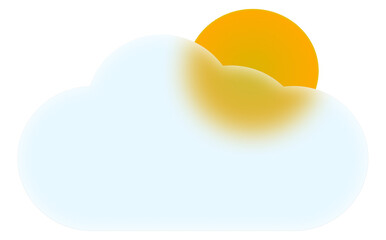 Stylized Sun peeking out from behind soft blue cartoon cloud