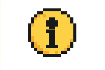 Obraz premium Information icon in pixel art style. Retro 8-bit video game graphic element. Info symbol for help, guide, support, and details. Isolated vector for UI design, quest or menu button.