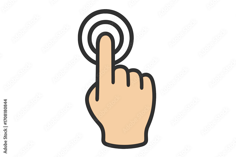 Poster hand icon touching a screen or button. finger tap or press gesture. click cursor pointer for web int