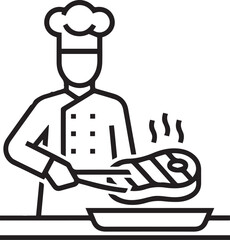 Chef Cooking Steak Line Art Icon – Culinary Restaurant Logo Design