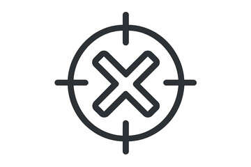Obraz premium Linear target crosshair icon with bold X symbol, vector cartoon illustration, precise aim failure, cancel mark, rejection, mistake, error, minimalist navigation alert graphic, transparent background