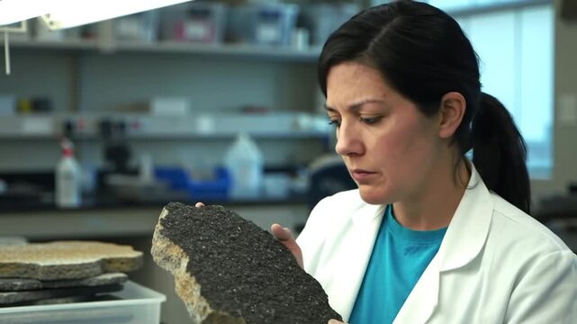 Scientist Examining Geological Sample in Lab for Detailed Analysis and Research