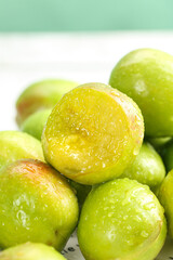 Fresh Green Pears from Xinjiang Aksu Region with Water Droplets - Natural Organic Fruit