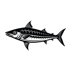Wahoo Fish Illustration in Black and White