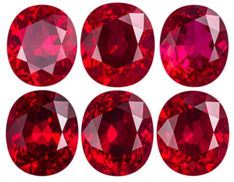 High-resolution 8K PNG of a polished red ruby gemstone with complex cut surfaces, top 107911