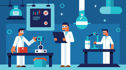 Scientists collaborate in a modern high-tech laboratory conducting research and development experiments