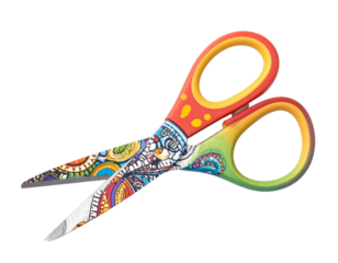 3D Craft Scissors with Decorative Blades Half-Open, Isolated on Transparent Background PNG