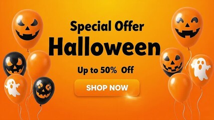 Special offer halloween sale spooky Halloween party background with glowing pumpkins and autumn decorations