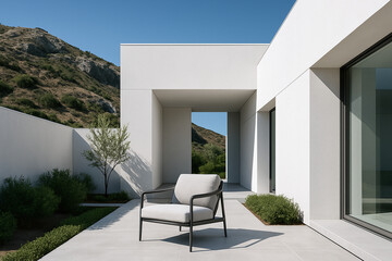 Naklejka premium Modern Outdoor Armchair on Minimalist Patio