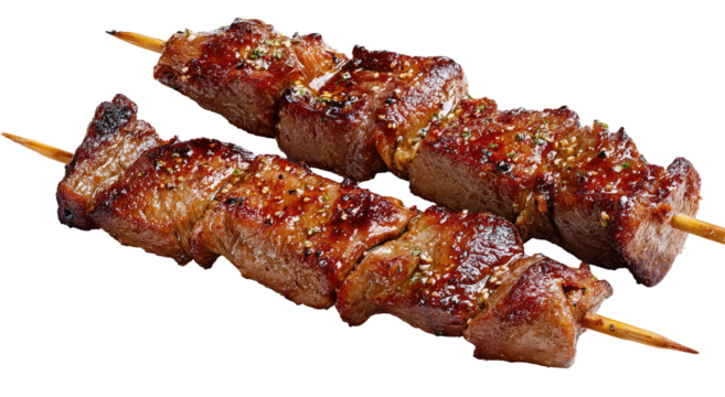 Two grilled meat skewers