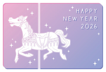2026年午年年賀状横向き木馬