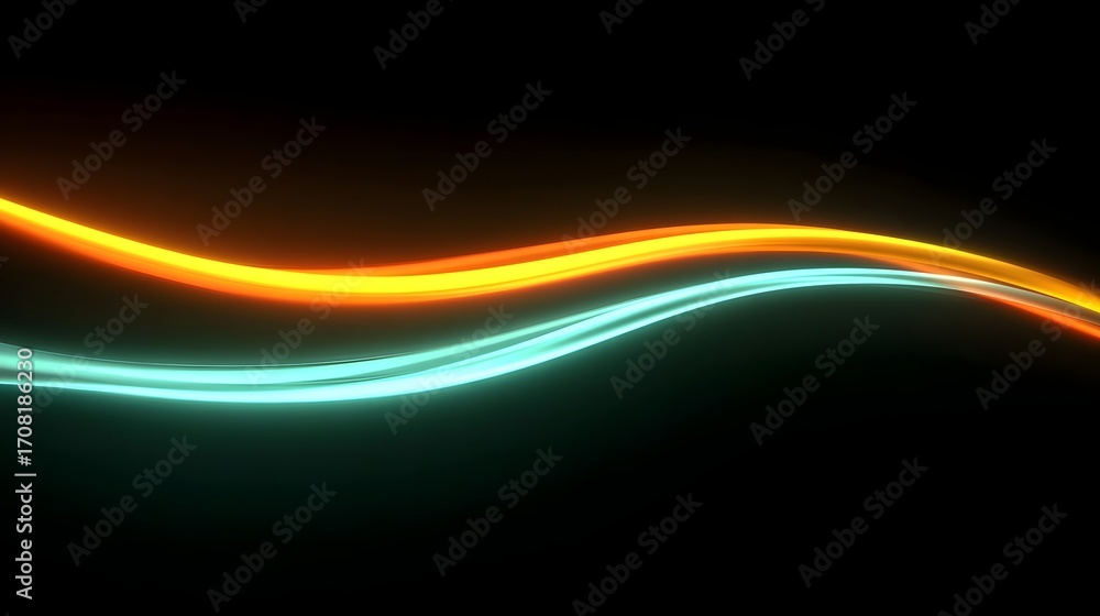 Poster futuristic and luminous abstract background with smooth, flowing neon curves and intersecting lines,