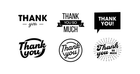 Elegant thank you typography designs in black and white for print and digital use