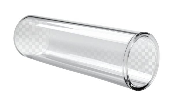 Transparent Open Ended Glass Tube Cylinder on Isolated Background