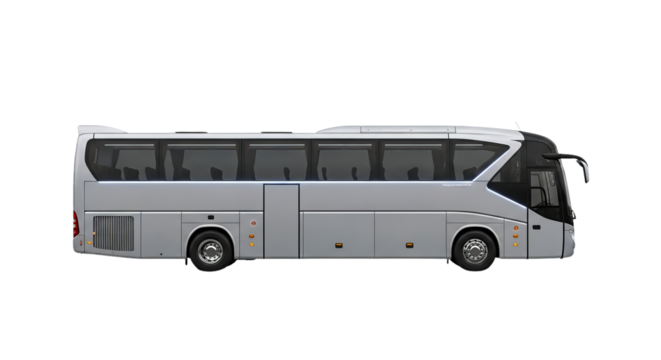 Sleek Silver Tour Bus Modern Transportation for Group Travel and Tourism, Commuting, and Comfortable Transit