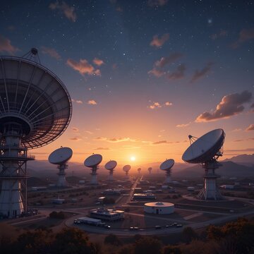 parabolic satellite antenna, satellite antenna, dish antenna, Large-scale satellite antenna, AI Generative