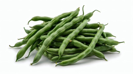 Fresh green beans pile isolated on white background – high-resolution food photography