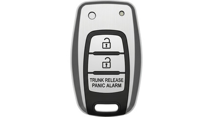 Modern vehicle remote control key fob with various functions including locking, unlocking, trunk release, and panic alarm for enhanced security and convenience