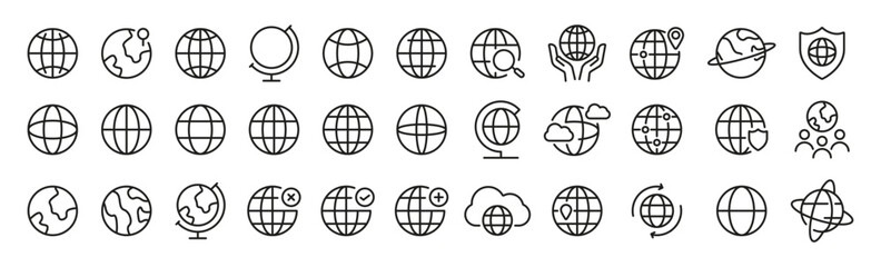 Globe, world outline icon set. Planet, earth, global, internet, geography line icons. Vector icons. © Hubba Bubba