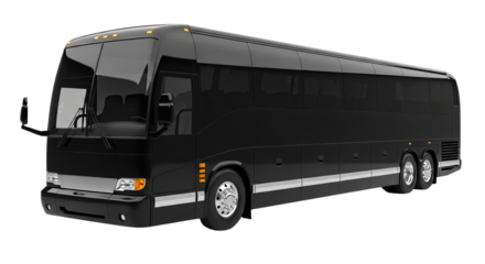 A sleek, modern, black passenger bus on a white background, ideal for transportation, travel, and charter services, representing efficient transit solutions for groups