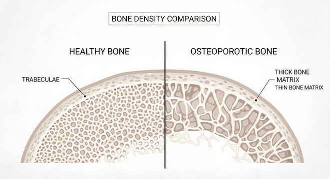Bone density comparison of healthy and osteoporotic bone structure  