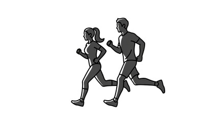 Vector Illustration of Running Man and Woman Line Art Silhouettes AI EPS PNG