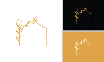 Creative, minimalist, and elegant flower combination house logo design