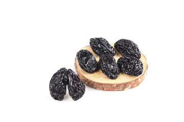 Xinjiang Dried Prunes Candied Fruit Showcase on Wooden Plate White Background Healthy Snack Display